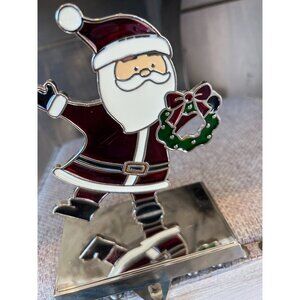 Christmas Stocking Holder Silver Stained‎ Glass Santa Claus New Holiday Decor
